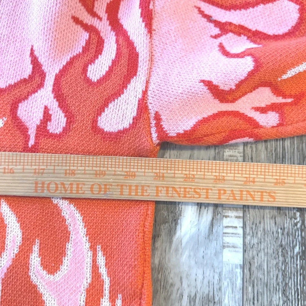 Aqua Blues Y2K Flame Sweater Pink Orange‎ Fire Graphic Knit Pullover Size Medium